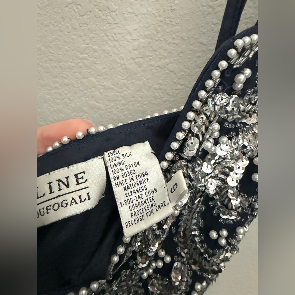 Niteline Della Roufogali Vintage 1980's Sapphire Blue Beaded Silk Evening Gown 6 - Picture 6 of 9